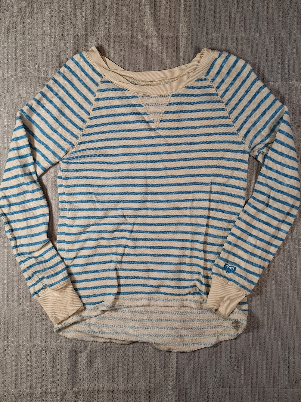 ROXY Cream & Blue Striped Crewneck Pullover Sweater Size M
